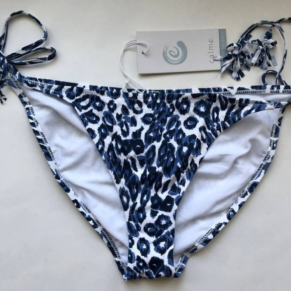 Calme By Johnny Was Blue Tiger String Bikini Swimsut Bottom Sizs S New - Picture 5 of 16